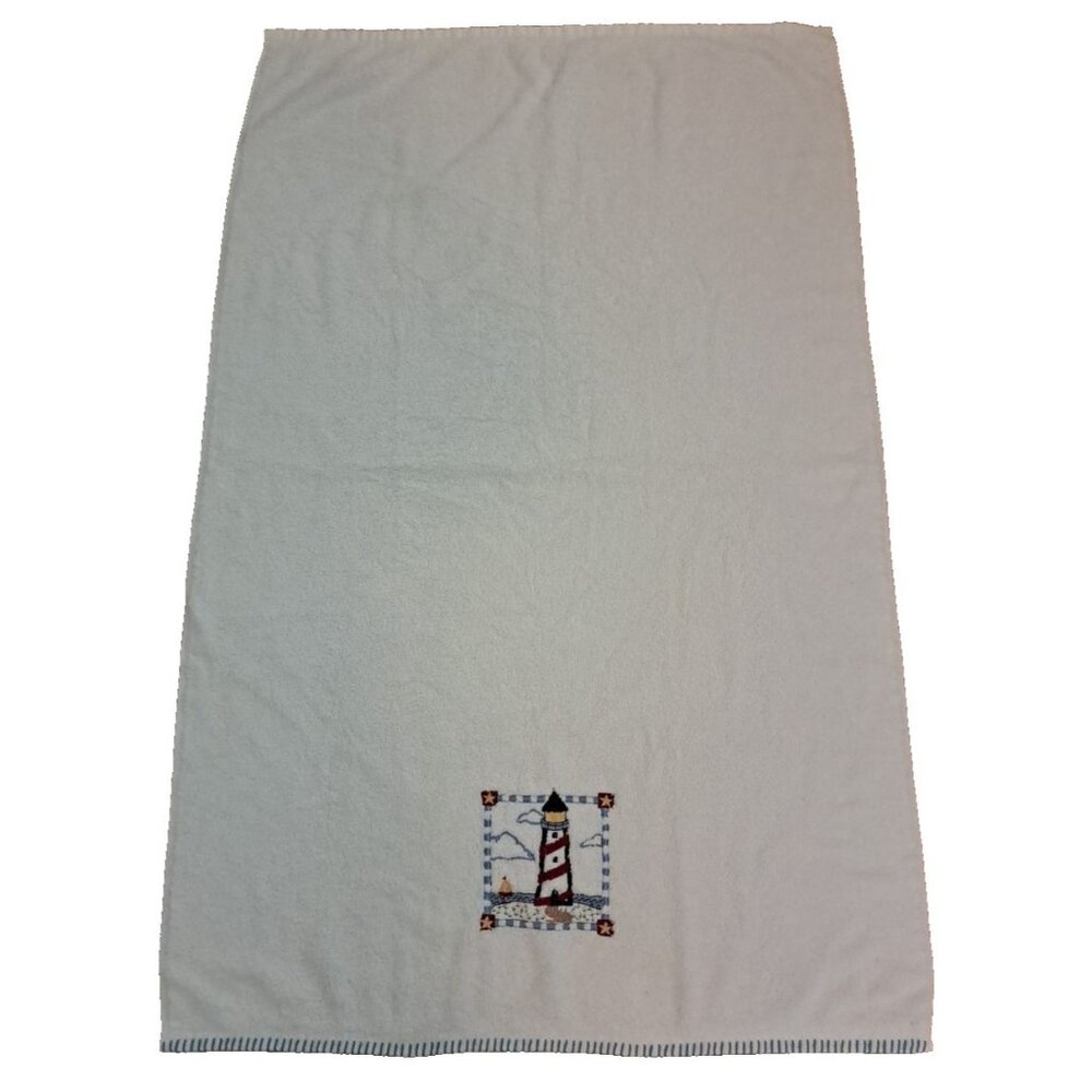Lighthouse Bath Towel 100% Cotton White Saturday Knight Ltd Nautical Beach House